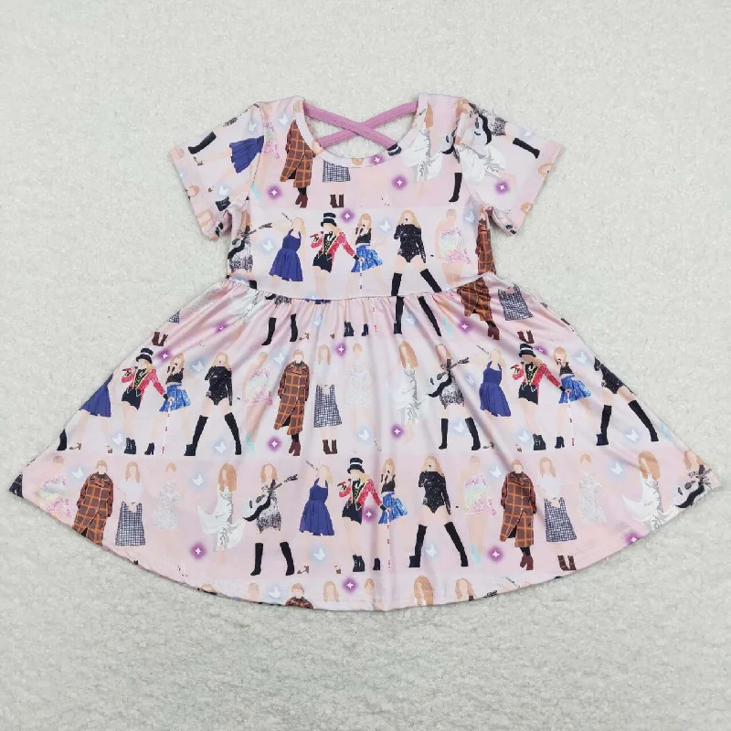 GSD0711 Pink Taylor Singer  Girls Short Sleeve Dresses Edgy Men's Punk