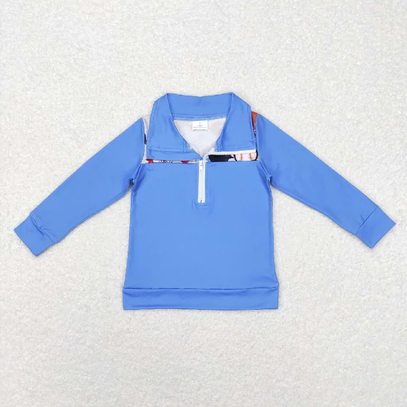 BT0466 Blue Softball   Winter Boys Long Sleeve Top Collar T-Shirts Preppy Men's College