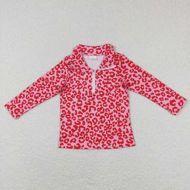 GT0414  Pink Leopard  Winter Girls Long Sleeve Top Collar T-Shirts Tough Men's Tactical