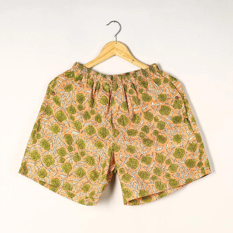 Peach - Sanganeri Block Printed Cotton Unisex Boxer/Shorts