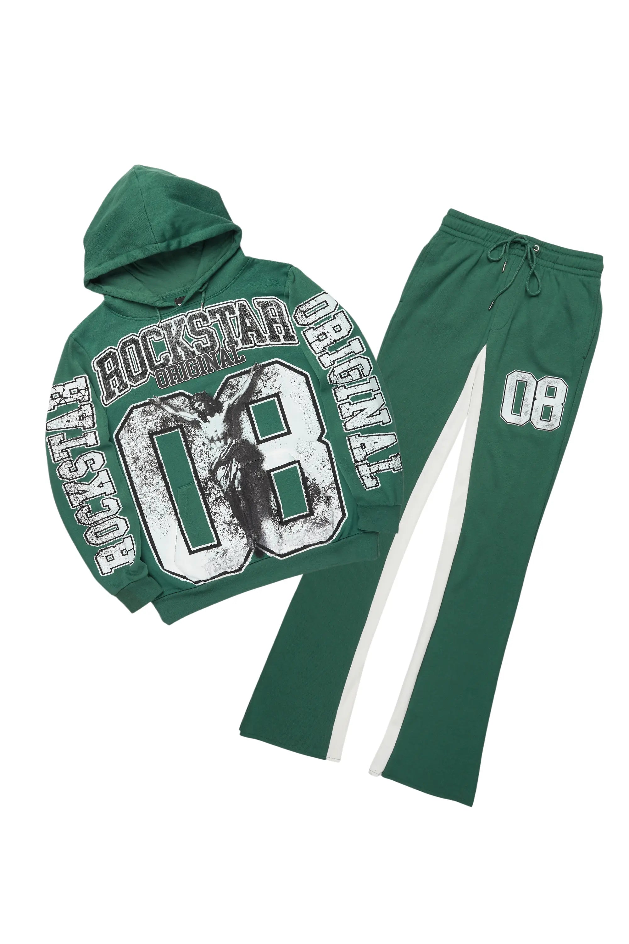 Fields Green/White Hoodie Baggy Track Pant Set Youthful Men's Anime