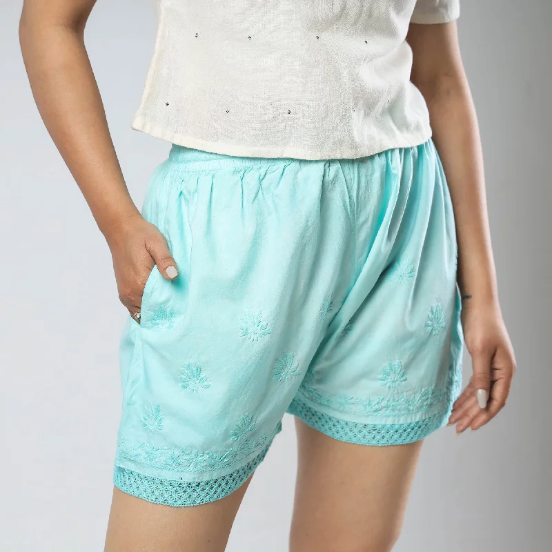 Blue - Chikankari Hand Embroidered Cotton Short Tailored