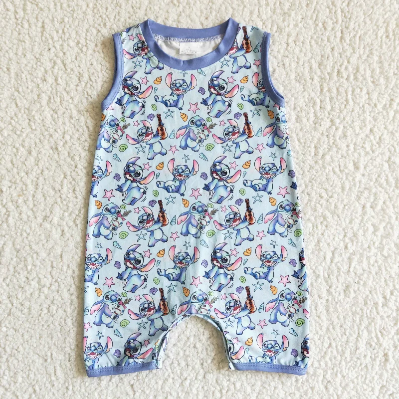 SR0009 Guitar Blue Cartoon Boys Sleeveless Romper