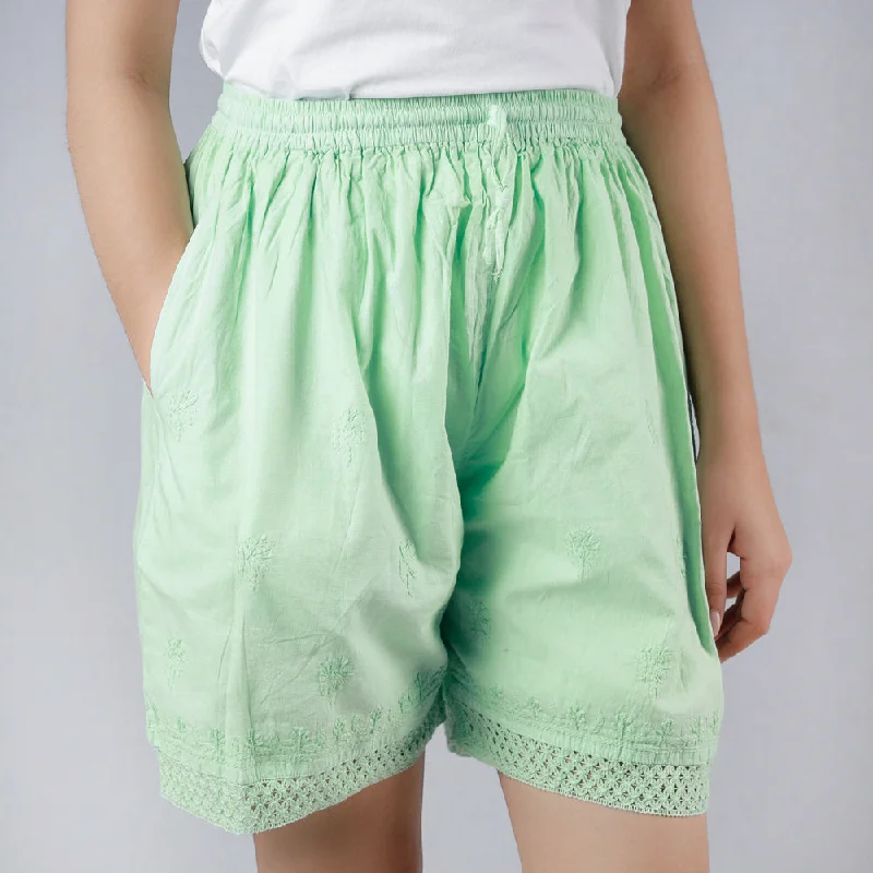 Green - Chikankari Embroidery Cotton Short Practical Men's Quick