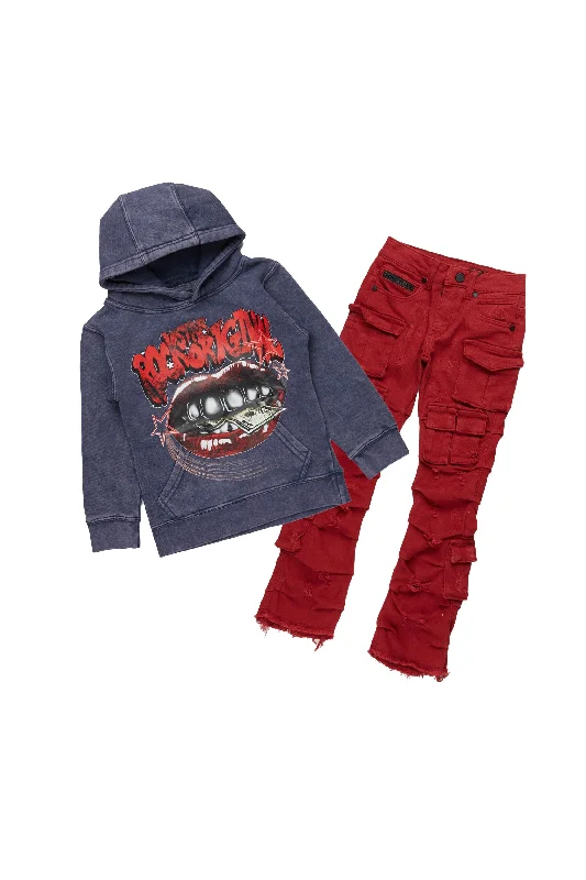 Boys Bloke Vintage Navy Hoodie/Stacked Flare Jean Set