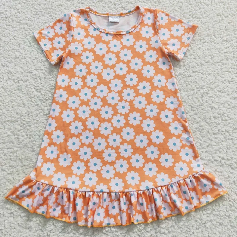 GSD0399 Yellow Orange Floral Girls Short Sleeve Dresses Preppy Men's College