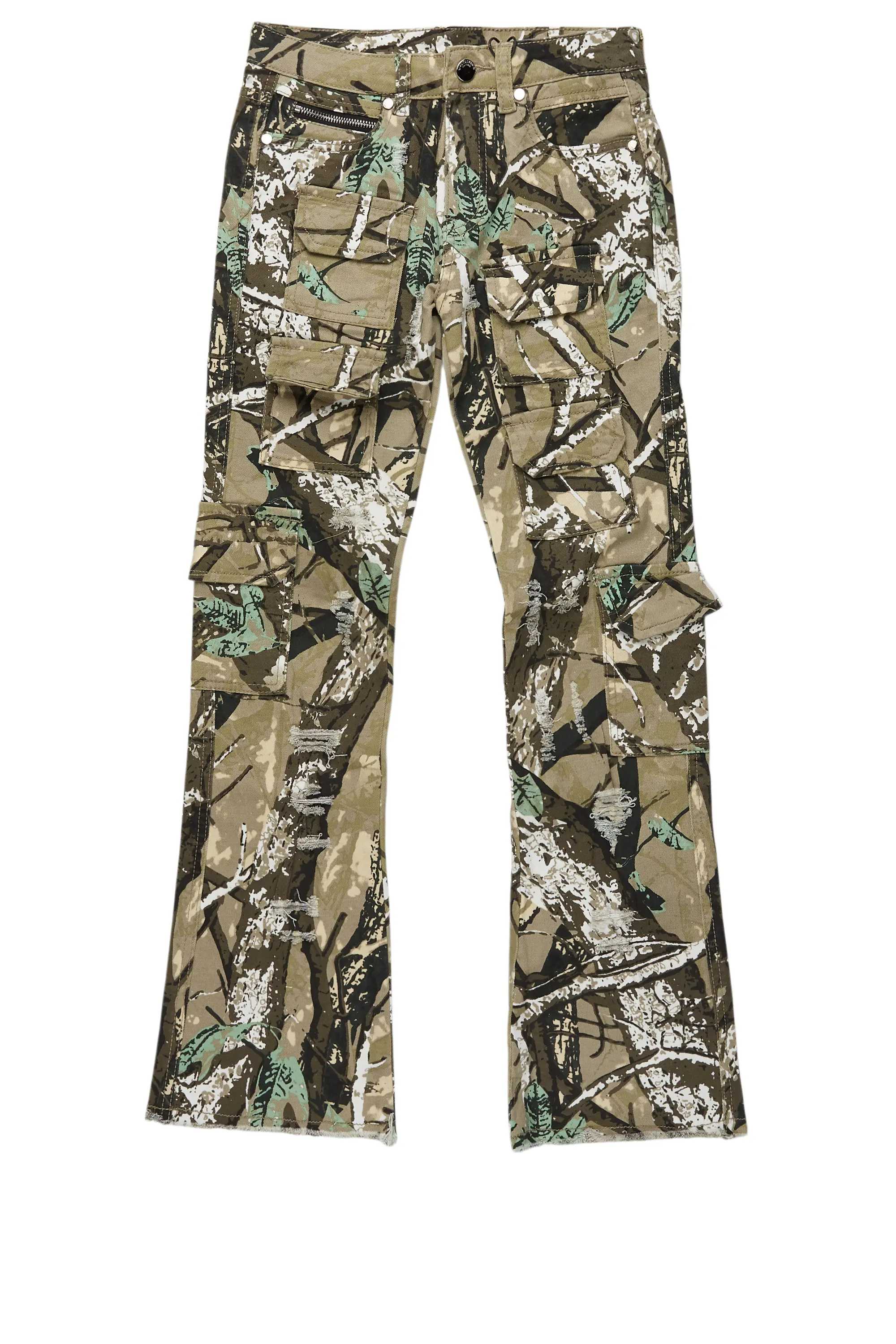 Boys Kade Tree Camo  Stacked Flare Jean Trendy Men's Bucket