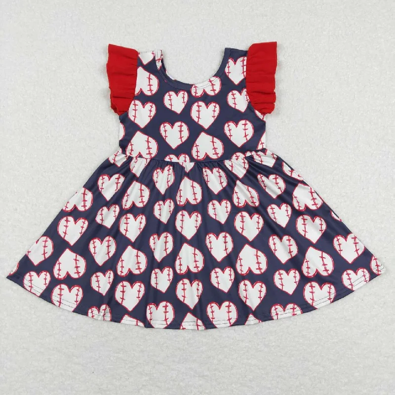 GSD0514  Love Valentine Blue Red Softball Girls Short Sleeve Dresses Casual Men's Short