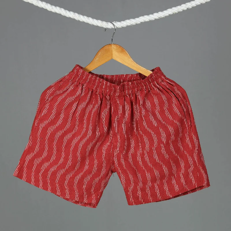 Red - Pochampally Ikat Cotton Unisex Boxer/Shorts Preppy Men's College