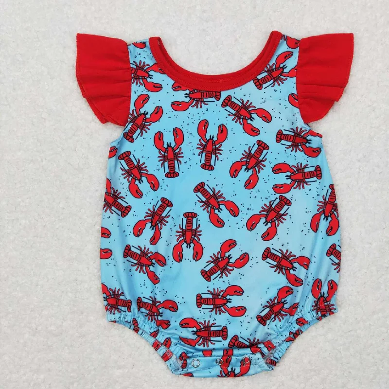 SR0458 Red Blue crawfish Girls Short Sleeve Romper Dynamic Men's Glow