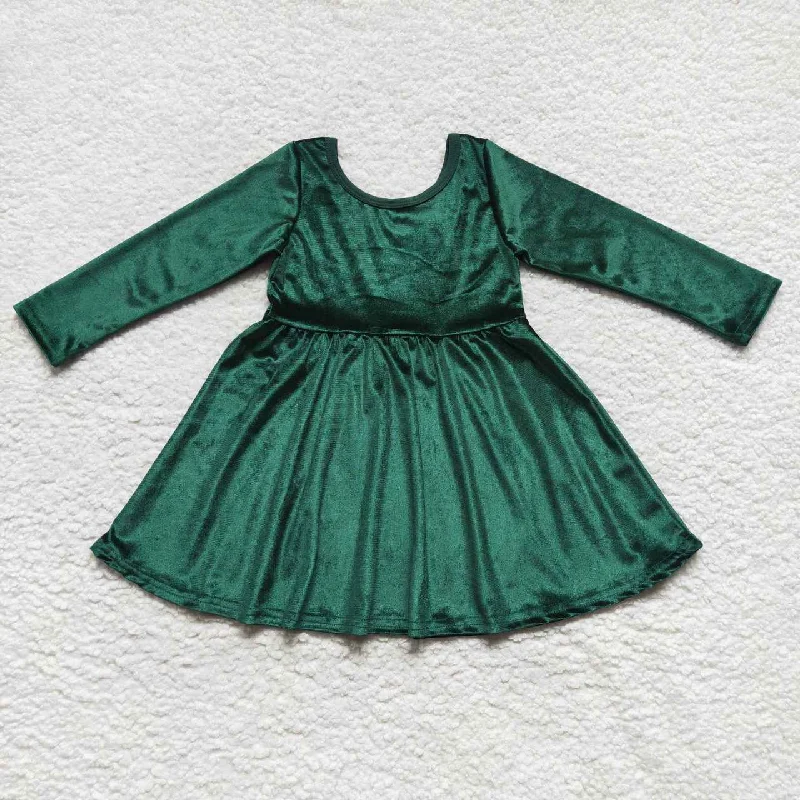 GLD0336 Green  Velvet Girls Flutter Sleeve Dresses Cool Men's Distressed