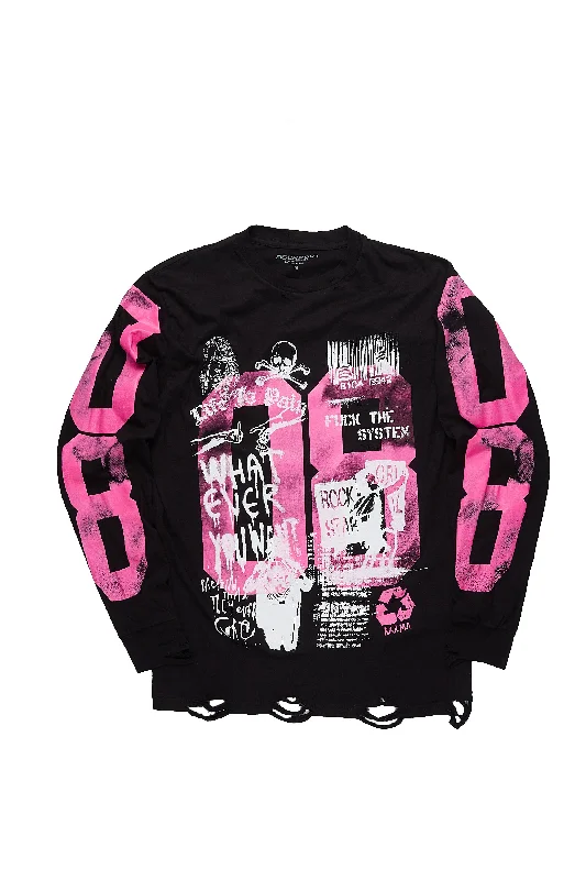 Grill Black/Pink Long Sleeve Graphic T-Shirt