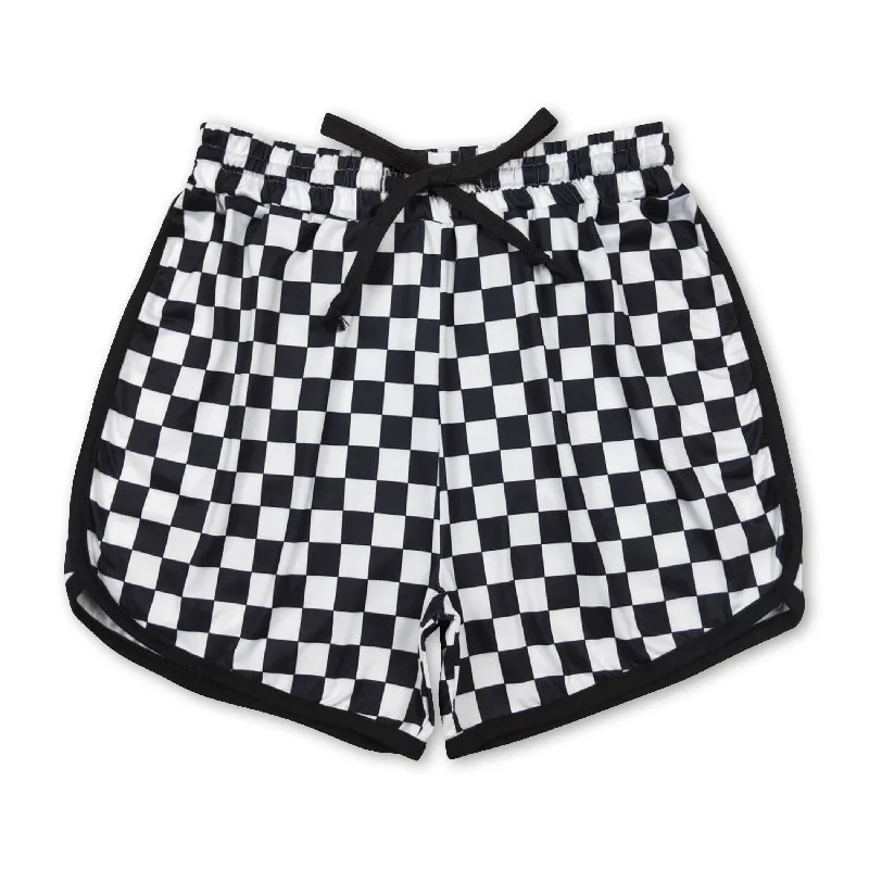 Black plaid baby adult women summer shorts Athletic Men's Compression