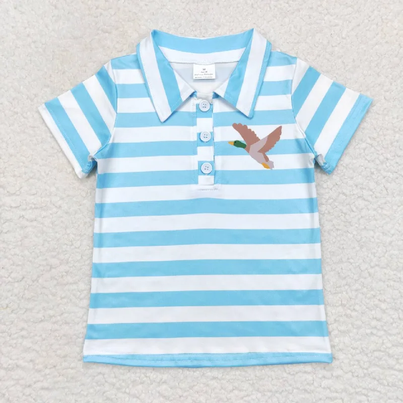 BT0338 Blue Duck Bird Short Sleeve Top Boys Collar T-Shirts Athletic Men's Compression