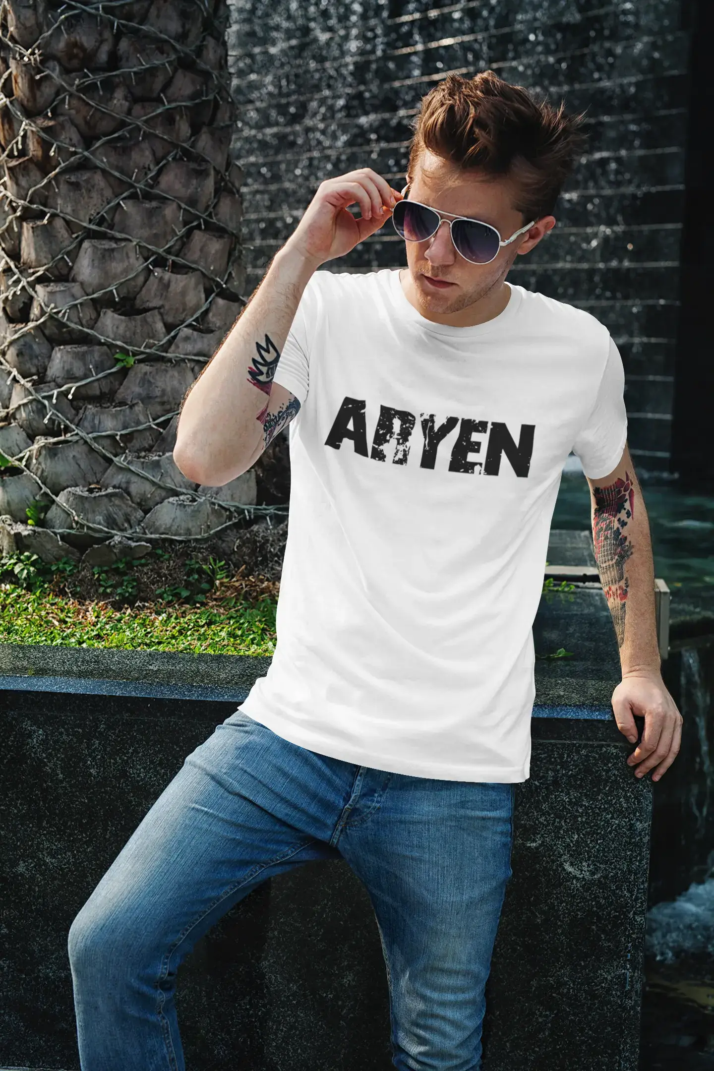 Men's Tee Shirt Vintage T shirt Aryen X-Small White 00561 Preppy Men's College