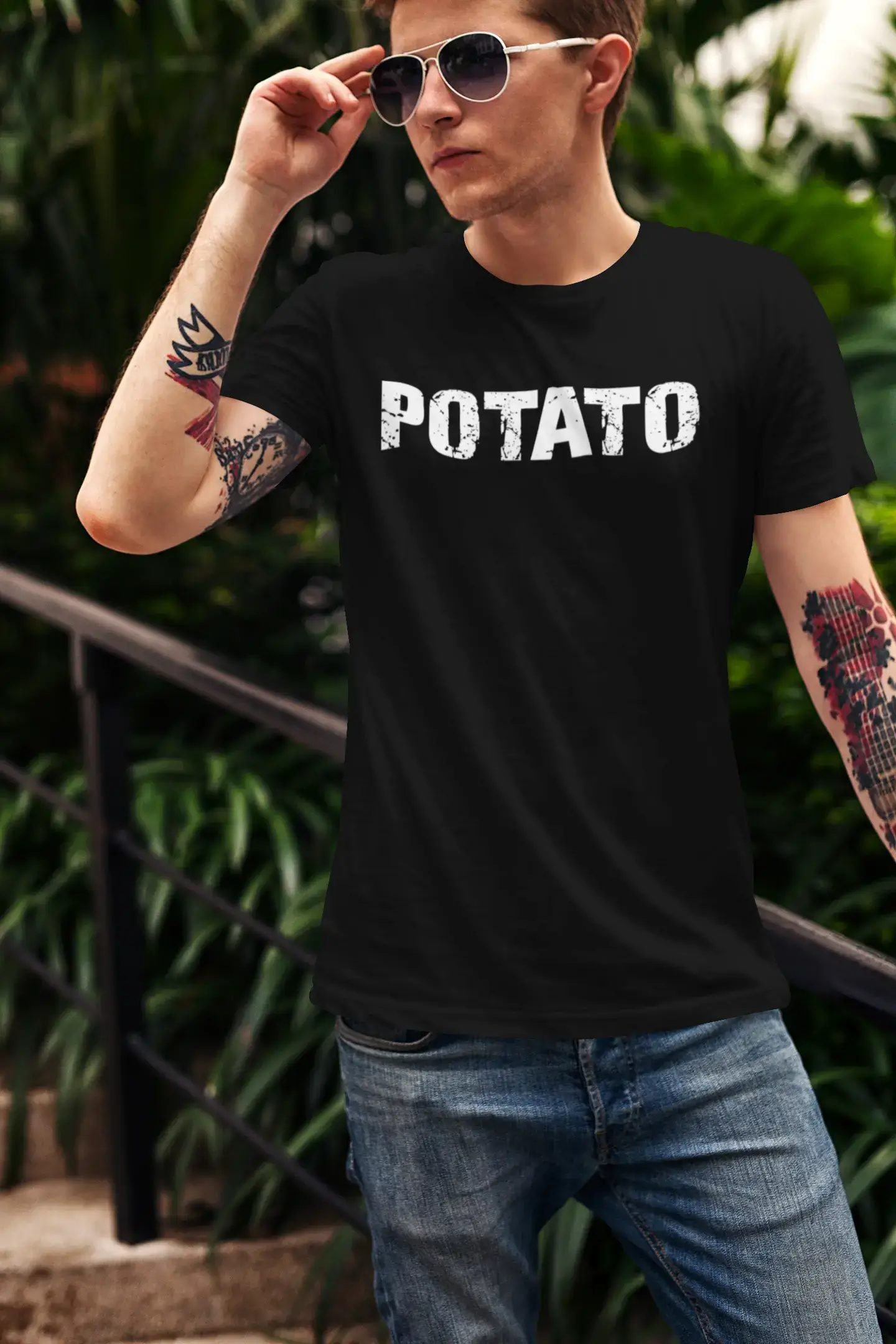 potato Men's Retro T shirt Black Birthday Gift 00546 Trendy Men's Bucket