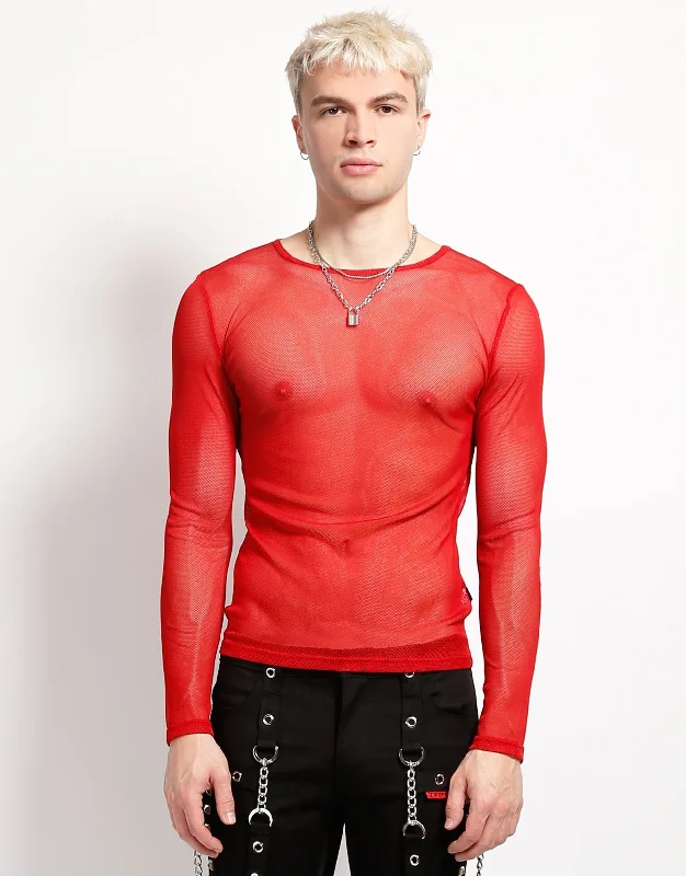 MENS LONG SLEEVE FISHNET RED Earthy Men's Hemp