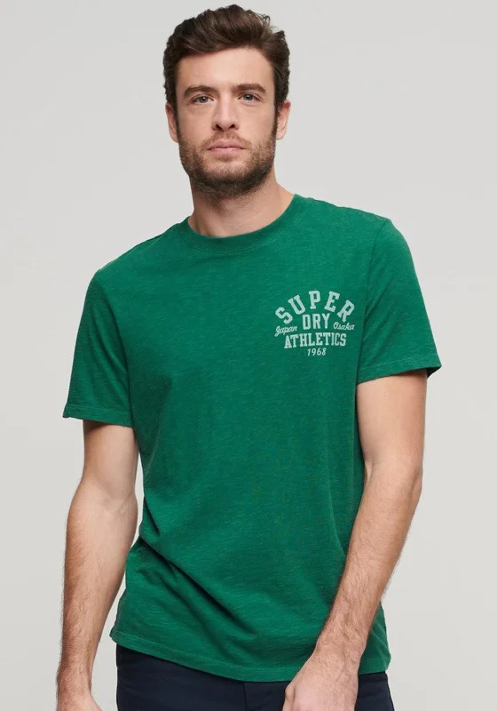 Superdry Athletic College Graphic T-Shirt, Dark Forest Green Sleek Men's Metallic