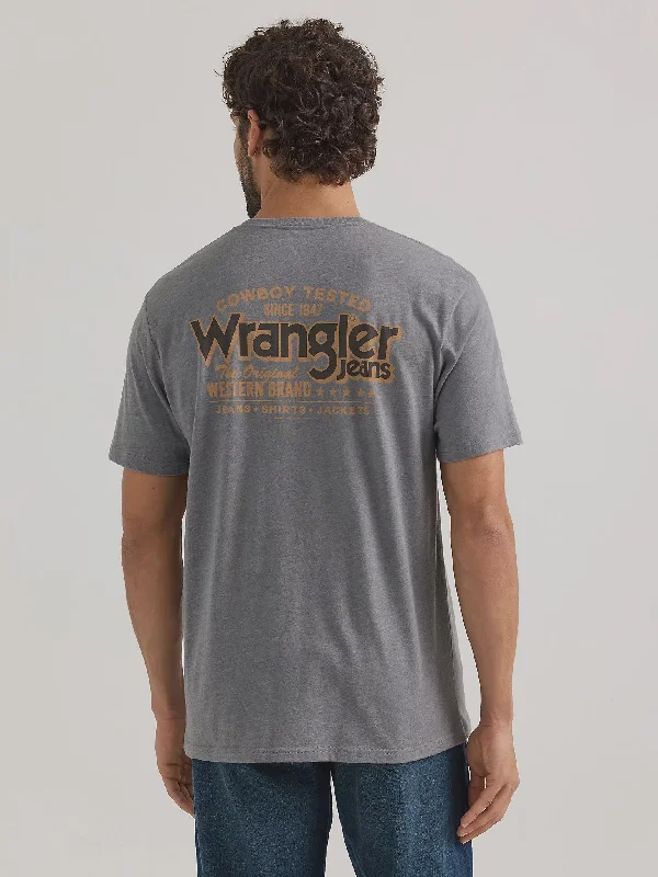 MENS WRANGLER BACK GRAPHIC GREY THSIRT Earthy Men's Hemp