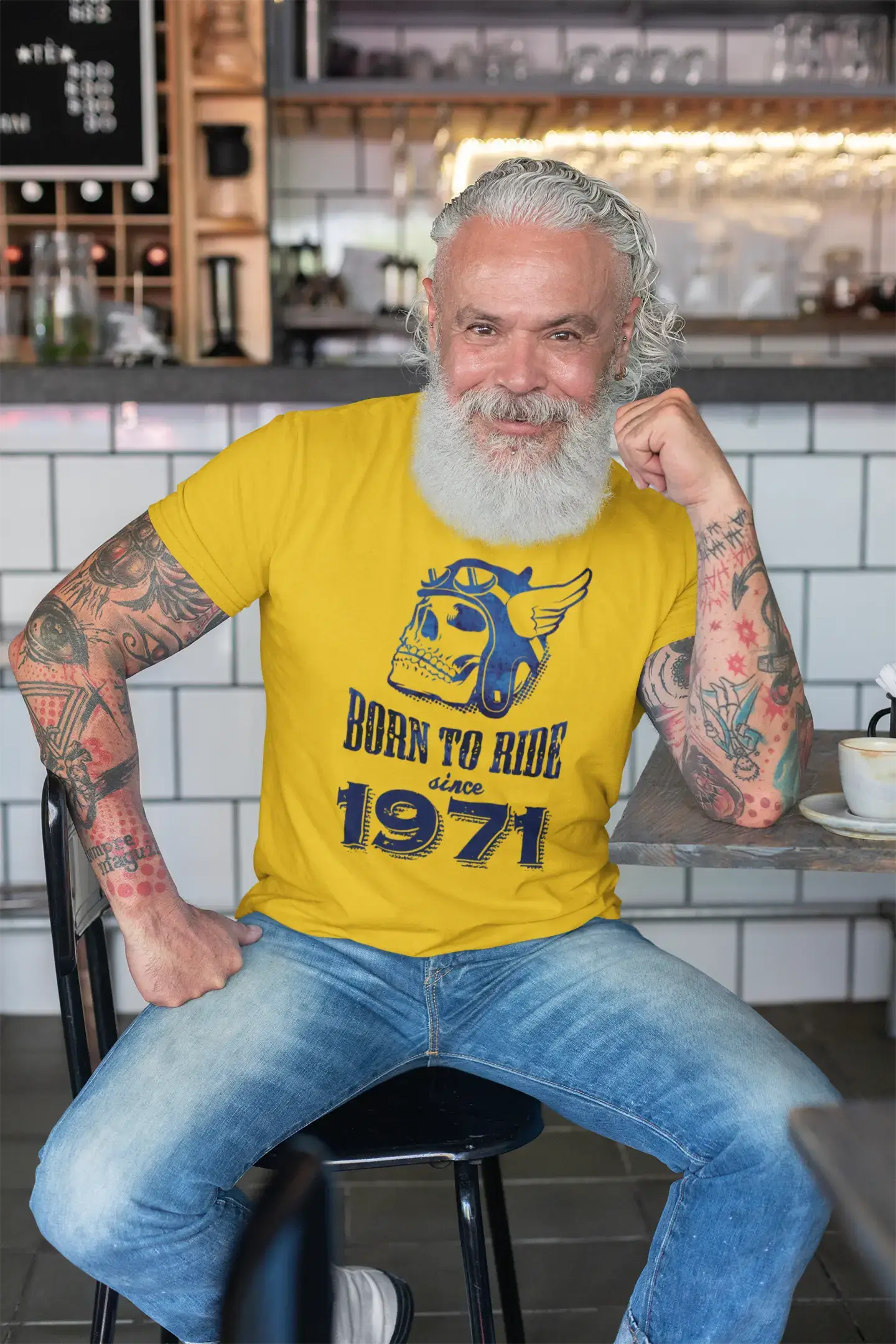 1971, Born to Ride Since 1971 Men's T-shirt Lemon Birthday Gift 00496 Youthful Men's Pop