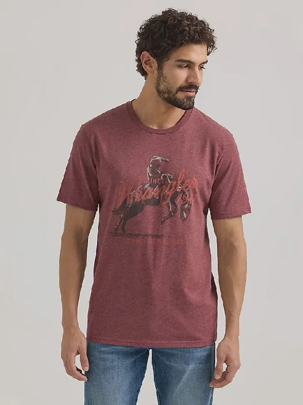 MENS WRANGLER BUCKIN HORSE BURGANDY TSHIRT Polished Men's Satin