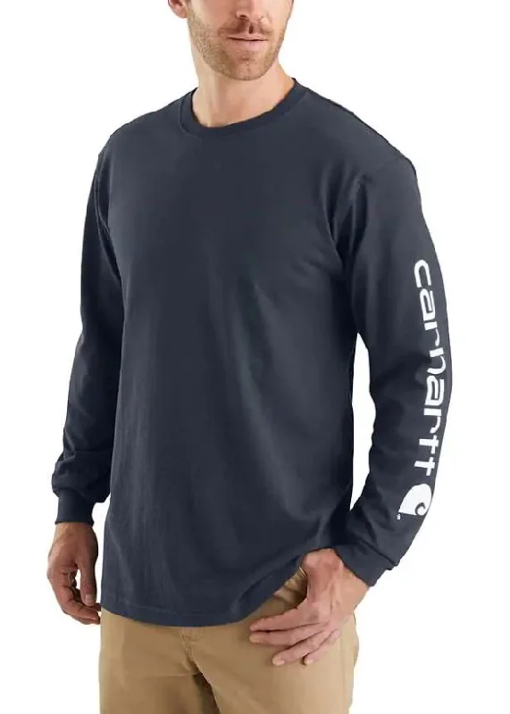 Men's Loose Fit Heavyweight Long-Sleeve Logo Sleeve Graphic T-Shirt Sleek Men's Metallic