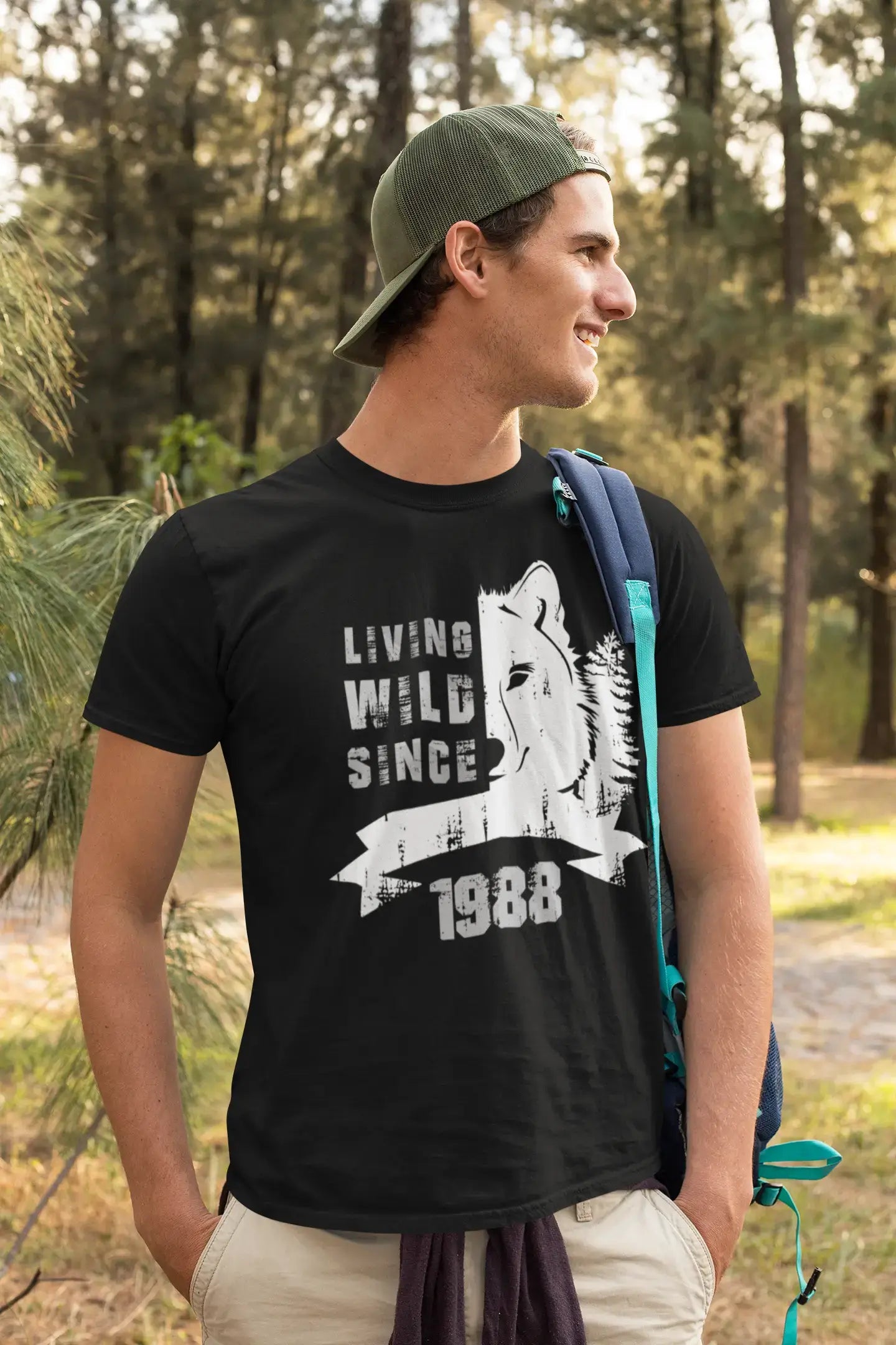 1988, Living Wild Since 1988 Men's T-shirt Black Birthday Gift 00498 Traditional Men's Country