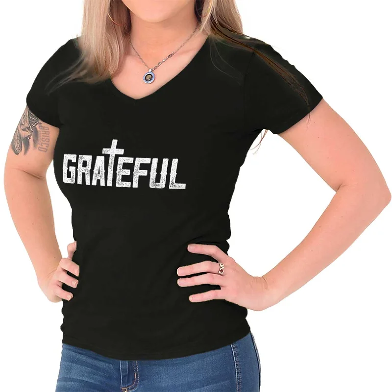 Grateful Junior Fit V-Neck T-Shirt Elegant Men's Formal 