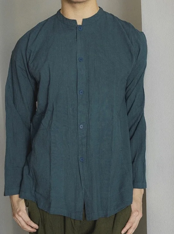 Hand-dyed Button Shirt - Long Sleeve (Dark Grey) Youthful Men's Pop