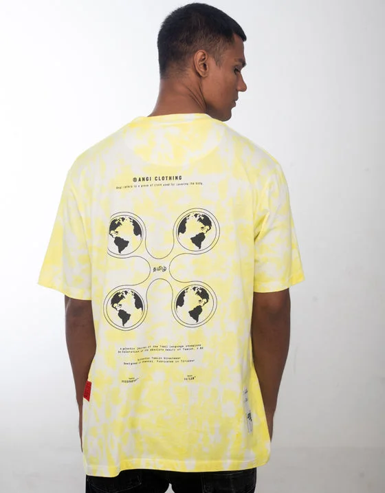 INAIPU MOZHI TAMIZH | OVERSIZED TAMIL T-SHIRT| YELLOW TIE-DYE Youthful Men's Anime