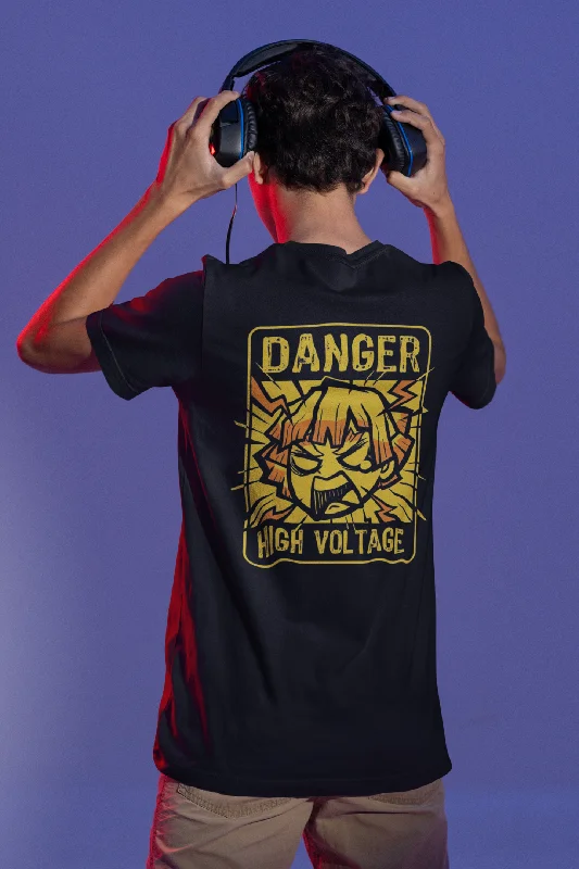 Zenitsu High Voltage: Demon Slayer (Double Sided Print) Regular Fit Half Sleeve T-Shirts Hip Men's Urban