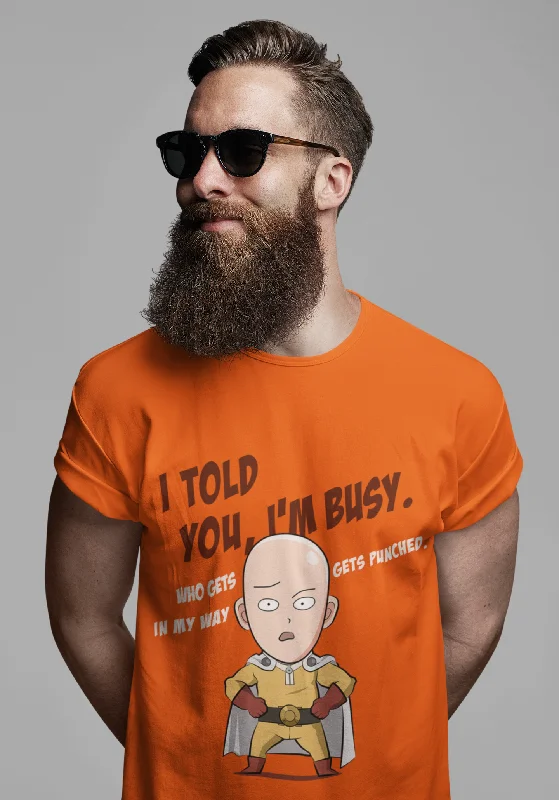 I'm Busy- One Punch Man:  Anime- Regular Fit T-Shirts Preppy Men's College