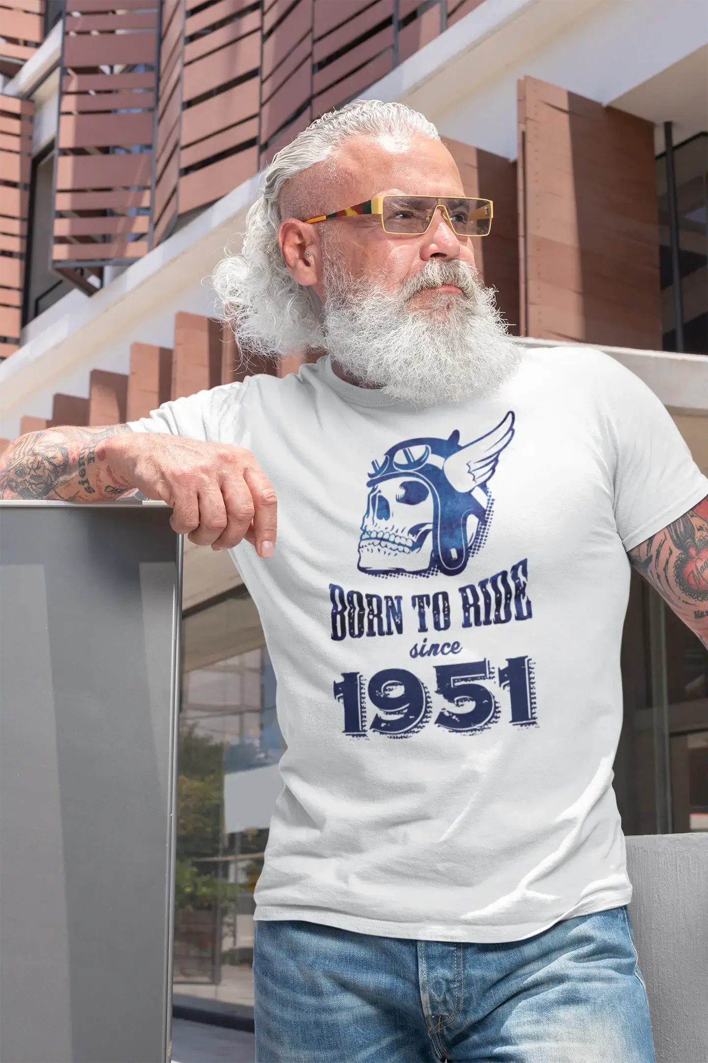 1951, Born to Ride Since 1951 Men's T-shirt White Birthday Gift 00494 Modern Men's Geometric