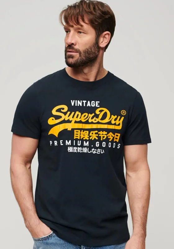 Superdry Vintage Logo Duo T-Shirt, Eclipse Navy Sporty Men's Tennis