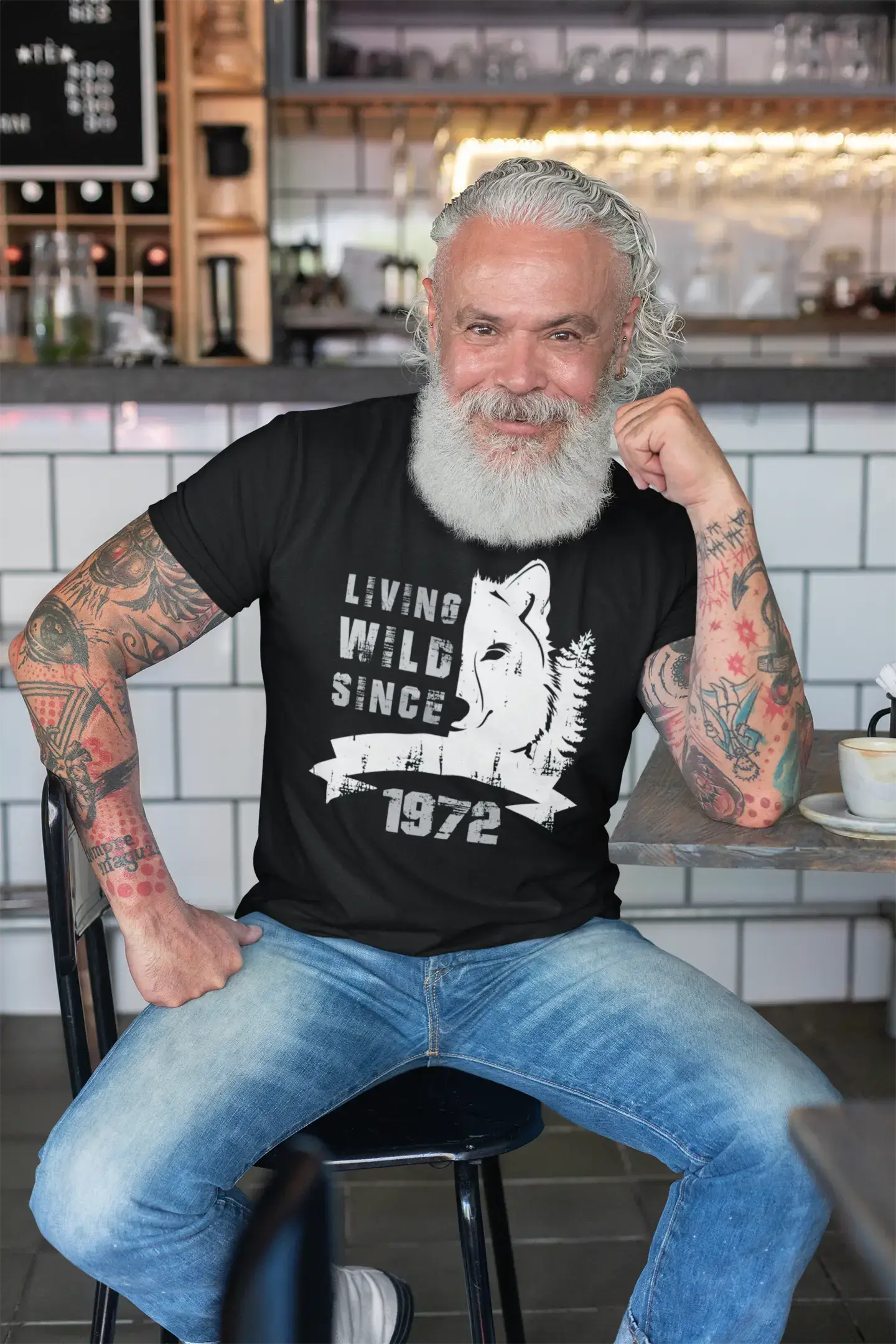 1972, Living Wild Since 1972 Men's T-shirt Black Birthday Gift 00498 Bold Men's Animal