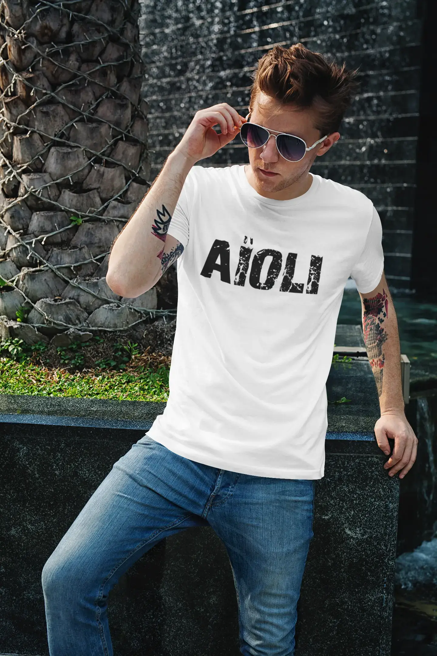 Men's Tee Shirt Vintage T shirt Aïoli X-Small White 00561 Relaxed Men's Australian 