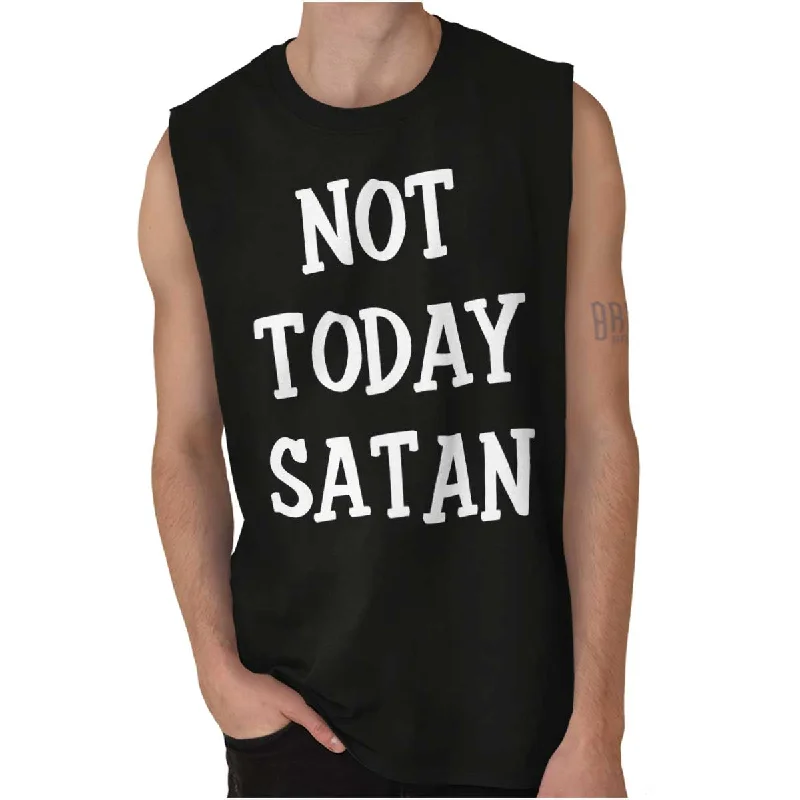 Not Today Satan Sleeveless T-Shirt Cclassic Men's Tweed