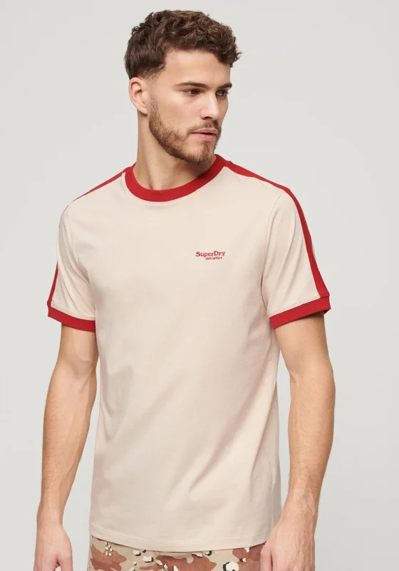 Superdry Essential Logo Retro T-Shirt, Oatmeal & Chilli Pepper Red Sharp Men's Italian