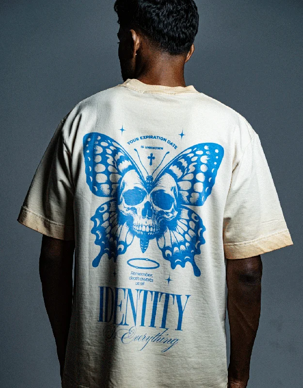 Death Butterfly | Cold Processed Dyeing | Identity Is Everything | Oversized T-shirt | Beige Trendy Men's Scandinavian