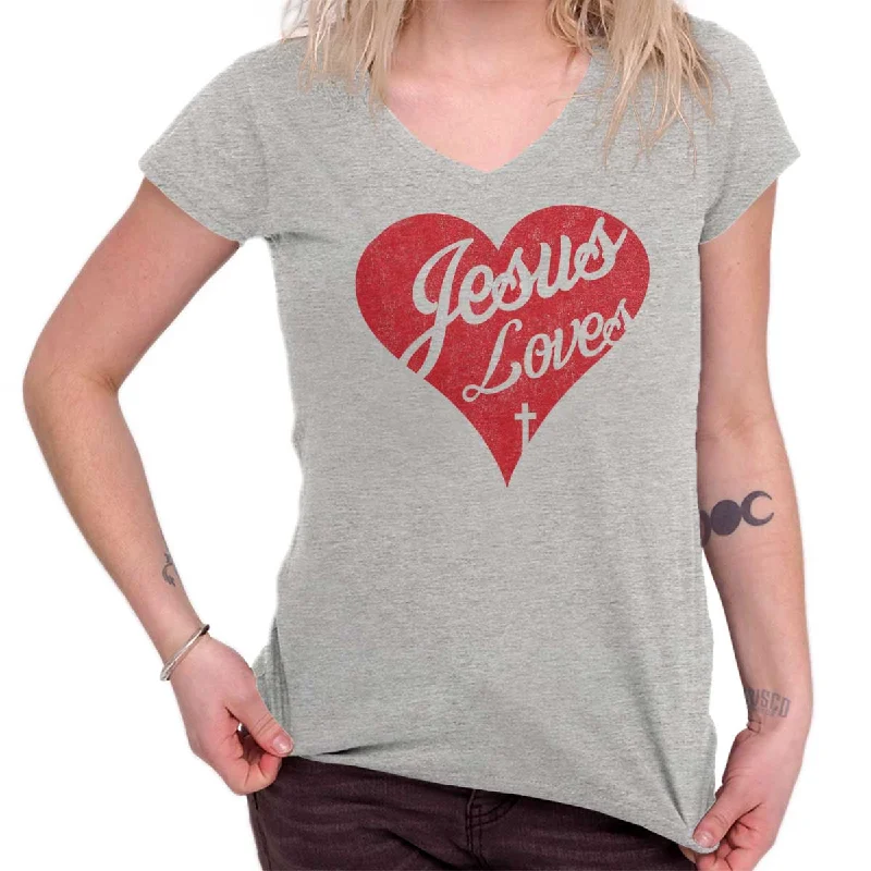 Jesus Loves Junior Fit V-Neck T-Shirt Elegant Men's Cashmere