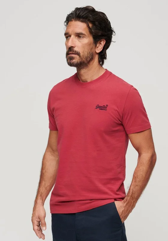 Superdry Essential Logo Embroidered T-Shirt, Cranberry Crush Red British Gentleman Style