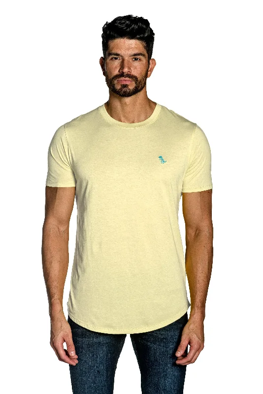 Pastel Yellow Mens Tee Dinosaur Embroidery TEE-75 Refined Men's Hand