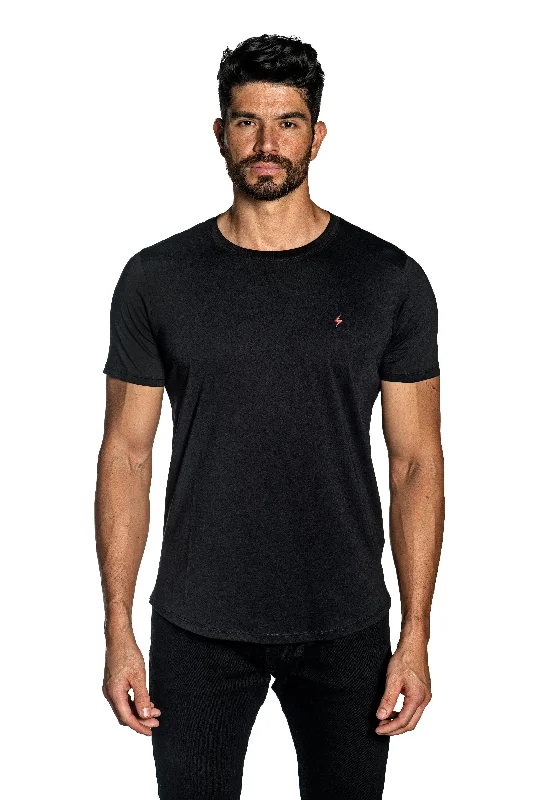 Black Mens T-Shirt With Lightning Embroidery TEE-39 Sophisticated Men's 