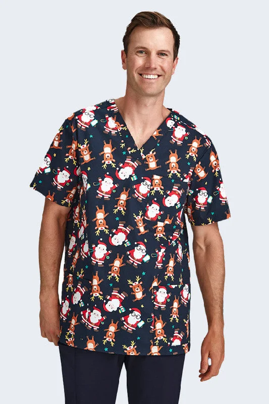 Santa List Men's Christmas Scrub Top - CST446MS Stylish Men's Tropical 