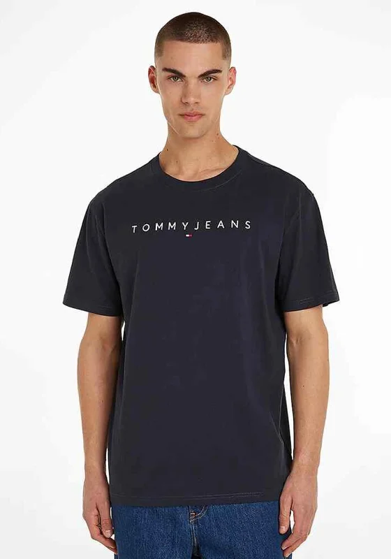 Tommy Jeans Linear Logo T-Shirt, Dark Night Navy Trendy Men's Bucket