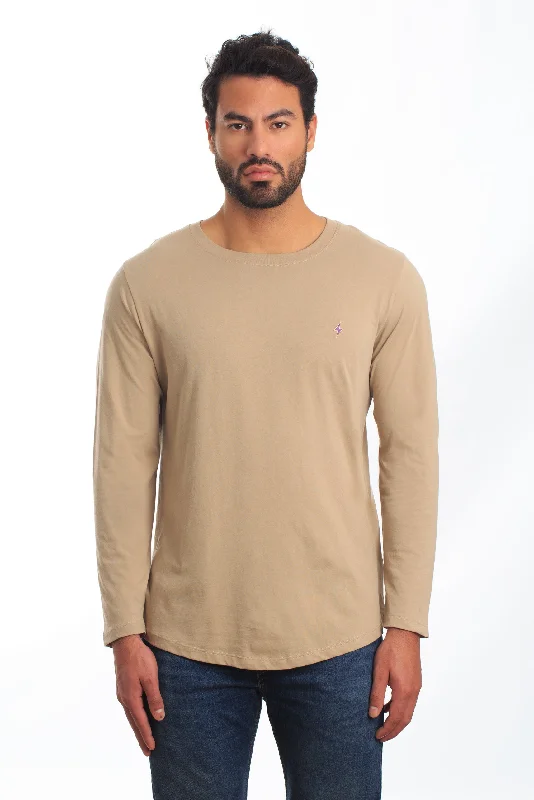 Mens Sand Long Sleeve T-Shirt Tel-115 Practical Men's Quick