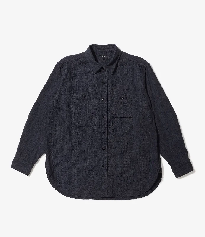 Engineered Garments Work Shirt -  Navy Cotton Herringbone Flannel Unique Men's Upcycled