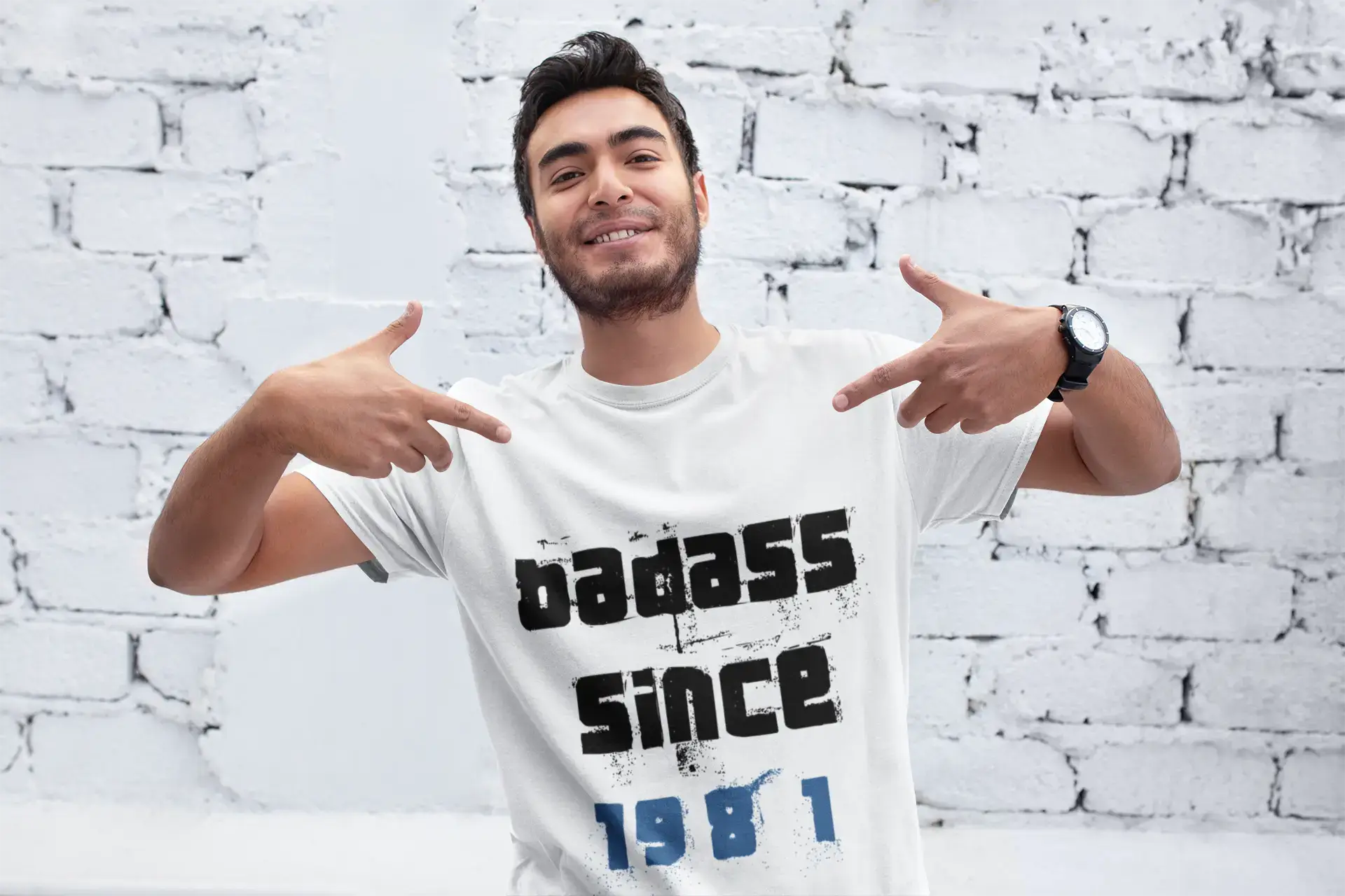 Badass Since 1981 Men's T-shirt White Birthday Gift Round Neck 00429 Artistic Men's Hand