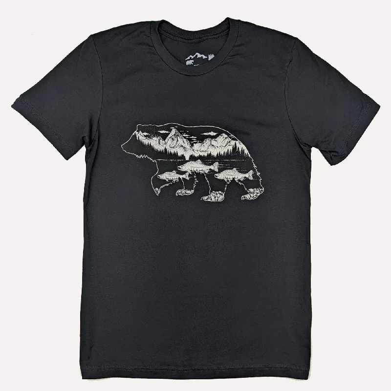 Adult Unisex Salmon Bear Graphic Tee Athletic Men's High